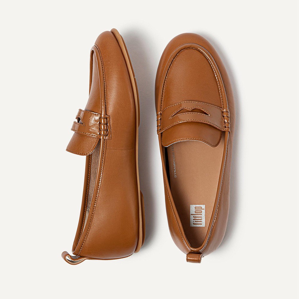 Fitflop Womens Loafers - Lena Leather Penny - Brown - 013-SYNPVD